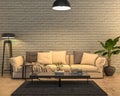 Interior empty wall by night - soft white light mode. 3D render Royalty Free Stock Photo