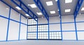 Interior of a empty warehouse with blue colour construction