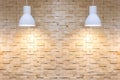 Interior empty wooden wall background with lamps over