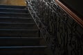 Interior of entrance hall with carved staircase