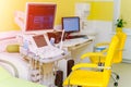 Interior of examination room with ultrasonography machine in hospital. Sonography. Health tests concept. Closeup Royalty Free Stock Photo