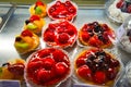 The interior of the famous Eliseevsky grocery store. Assortment of fruit pastries