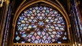 Interior Famous Saint Chapelle, Details Of Beautiful Glass Mosaic Windows Royalty Free Stock Photo