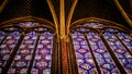 Interior Famous Saint Chapelle, Details Of Beautiful Glass Mosaic Windows Royalty Free Stock Photo