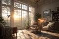 Interior with warm sunlight for relaxation Royalty Free Stock Photo