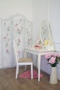 Interior female room with dressing table, chair, Royalty Free Stock Photo