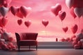 Interior of festive room decorated for Valentine's Day with air balloons Royalty Free Stock Photo