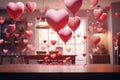 Interior of festive room decorated for Valentine's Day with air balloons Royalty Free Stock Photo