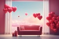 Interior of festive room decorated for Valentine's Day with air balloons Royalty Free Stock Photo