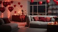 Interior of festive room decorated for Valentine& x27;s Day with air balloons Royalty Free Stock Photo