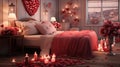 Interior of festive room decorated for Valentine's Day with air balloons Royalty Free Stock Photo