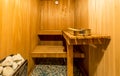Interior of a Finnish wooden sauna Royalty Free Stock Photo