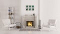 Interior with fireplace 3d render Royalty Free Stock Photo