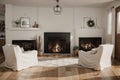 Interior with fireplace. Farmhouse style. Interior mockup. . Royalty Free Stock Photo