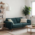 Interior in flat style banner Design of a modern room with a sofa lamp bookcase carpet shelves and houseplant Royalty Free Stock Photo