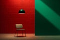 Interior floor green room design minimal lamp wall furniture chair red modern Royalty Free Stock Photo