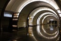 Interior of Fonvizinskaya underground station in Moscow, Russia, with no people on the platform. Royalty Free Stock Photo