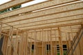 Interior frame of new wooden house under construction Royalty Free Stock Photo