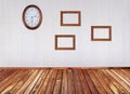 Interior with frames and clock Royalty Free Stock Photo