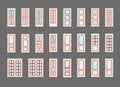 Interior or front doors in white color on dark background. Big collection of vector doors. Royalty Free Stock Photo