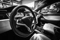 Interior of the full-sized, all-electric, luxury, crossover SUV Tesla Model X. Royalty Free Stock Photo