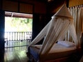 Interior furnishings bedroom bed private balcony beachfront chalet