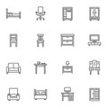 Interior furniture line icons set