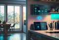Interior of futuristic smart house. IoT (internet of things) concep