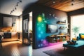 Interior of futuristic smart house. IoT (internet of things) concept