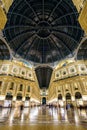 Interior of the Galleria Vittorio Emanuele II in Milan at night. This gallery is one of the world`s oldest malls and Milan Royalty Free Stock Photo