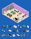 Interior Game Room and Parts Isometric View. Vector