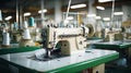 Interior of garment factory shop. Sewing factory. Tailoring industry Royalty Free Stock Photo