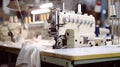 Interior of garment factory shop. Sewing factory. Tailoring industry Royalty Free Stock Photo