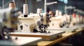 Interior of garment factory shop. Sewing factory. Tailoring industry Royalty Free Stock Photo