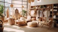 The interior of a girls\' shop with natural wood fixtures