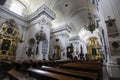 Interior with golden Altar of the Church of the Holy Cross in Warsaw, Poland. Chopin's heart buried in the left pillar. Royalty Free Stock Photo