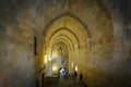 The interior grand staircase of the Palace of the Grand Master of the Knights of Rhodes with huge vaulted ceilings