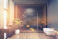 Interior of a gray bathroom with wood floor toned Royalty Free Stock Photo