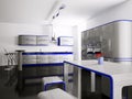 Interior of gray blue kitchen 3d