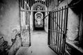 Interior grayscale shot of the Eastern State Penitentiary in Philadelphia, Pennsylvania Royalty Free Stock Photo