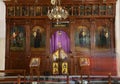 Interior Greek Orthodox Basilica of Saint George in town Madaba, Jordan Royalty Free Stock Photo