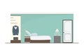 Interior green bedroom design with furniture, bed, wardrobe and accessory, vector illustration Royalty Free Stock Photo