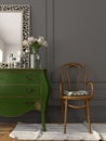 Interior with a green chest of drawers and a wooden chair Royalty Free Stock Photo