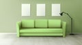 Interior with green sofa, lamp and posters Royalty Free Stock Photo