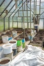 The interior of the greenhouse is the beginning of preparations for planting vegetables in early spring. Royalty Free Stock Photo