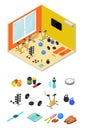 Interior Gym with Exercise Equipment Isometric View. Vector Royalty Free Stock Photo