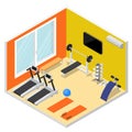 Interior Gym with Exercise Equipment Isometric View. Vector Royalty Free Stock Photo