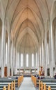 The interior of HallgrÃÂ­mskirkja, a church in ReykjavÃÂ­k completed in 1986, is spare and dramatic