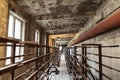 Interior hallway of a vintage, derelict factory