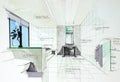 Interior hand drawn perspetive of bathroom Royalty Free Stock Photo